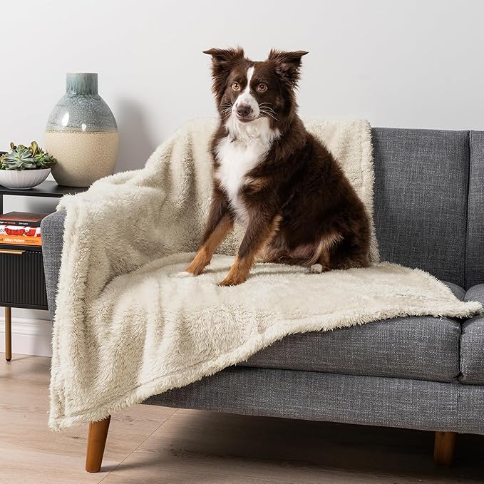 PetAmi Fluffy Waterproof Dog Blanket for Small Medium Dogs, Soft Warm Pet Sherpa Throw Pee Proof Couch Cover, Reversible Cat Puppy Bed Blanket Sofa Protector, Plush Washable Pad (Beige Cream, 24x32)