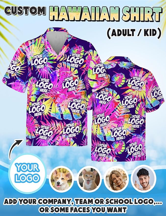 Custom Hawaiian Shirt with Face Photo Picture for Men Women Kids Youth Adult, Tropical Personalized Hawaiian Shirts Gift