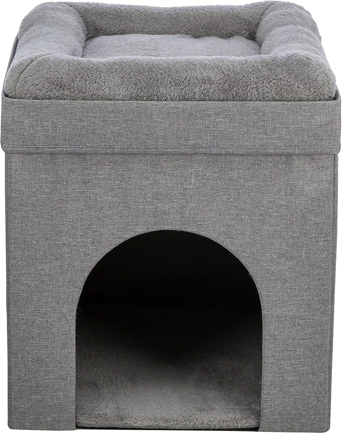 Trixie Crazy Cube Stackable Cat Condo with Sisal Scratching Surface & Reversible Plush Cushion – Tool-Free Assembly, Collapsible Modular Indoor Cat Furniture, Sturdy MDF Cave, Supports up to 35 lbs