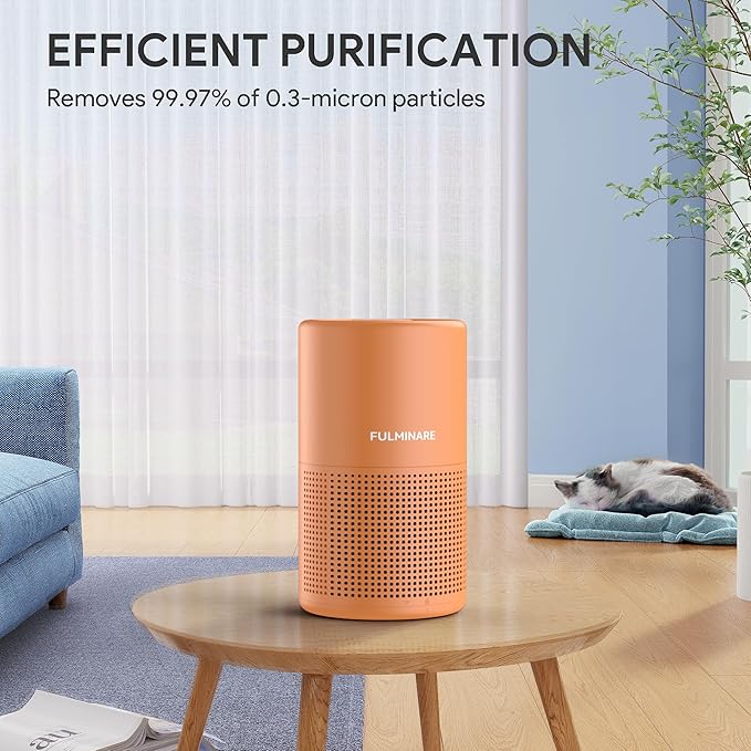 FULMINARE Air Purifiers for Home Bedroom H13 True HEPA Air Purifier, 3 Speeds, Timer, 24dB Quiet Air Cleaner With Night Light, Portable Small Desk Air Purifier for Smoke, Kitchen, Office, Lava Orange