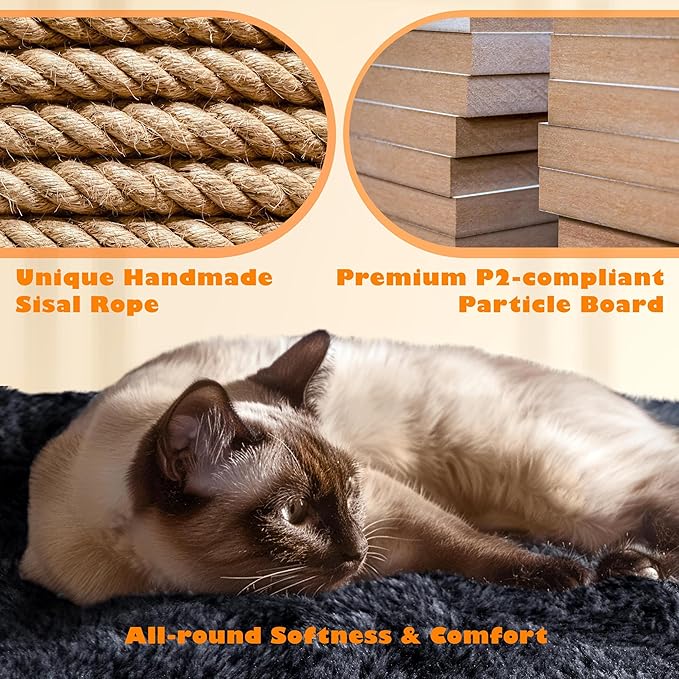 Yaheetech 62.5inches Cat Tree Cat Tower Cat Condo with Platform & Hammock, Scratching Posts for Kittens Pet Play House with Plush Perch for Indoor Activity Relaxing, Black
