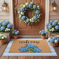 Tinideya 2 Pcs Hydrangea Door Mat Blue and White Stripe Welcome Non Slip Flower Coir Mats Floor Layering Floral Doormats Seasonal for Front Porch Entryway Decor(Blue Flower)