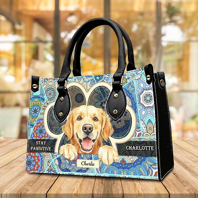 Personalized Pet Mom Leather Handbag – Custom Name Dog Cat Photo Purse, Pet Lover Gifts for Women, Christmas
