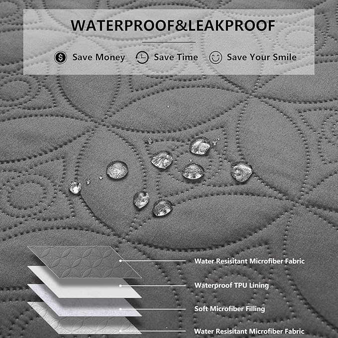 Waterproof Dog Blanket, 82x102 inches Pet Couch Covers for Sofa, Bed Furniture Protector from Dogs Washable and Reversible-Lightgrey+Darkgrey