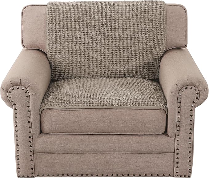 H.VERSAILTEX Plush Chenille Couch Armrest Cover 2 Packs Thick and Soft Sofa Covers Furniture Protector Cover for Pets (27.5" x 27.5", Taupe)