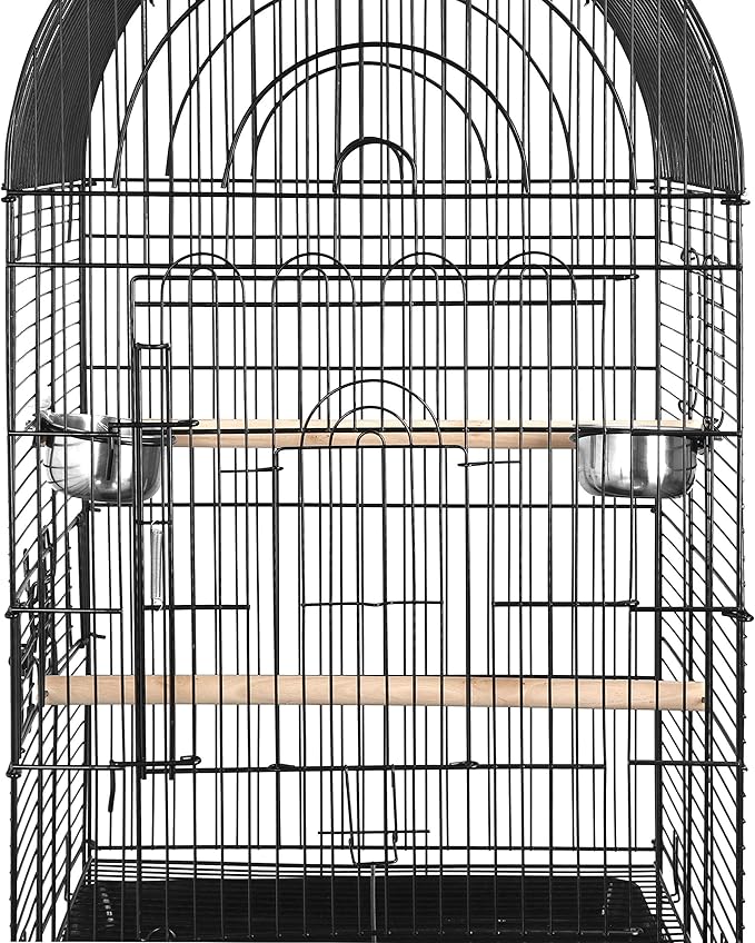 SUPER DEAL 63.5'' Rolling Bird Cage Large Wrought Iron Cage for Cockatiel Sun Conure Parakeet Finch Budgie Lovebird Canary Medium Pet House with Rolling Stand & Storage Shelf