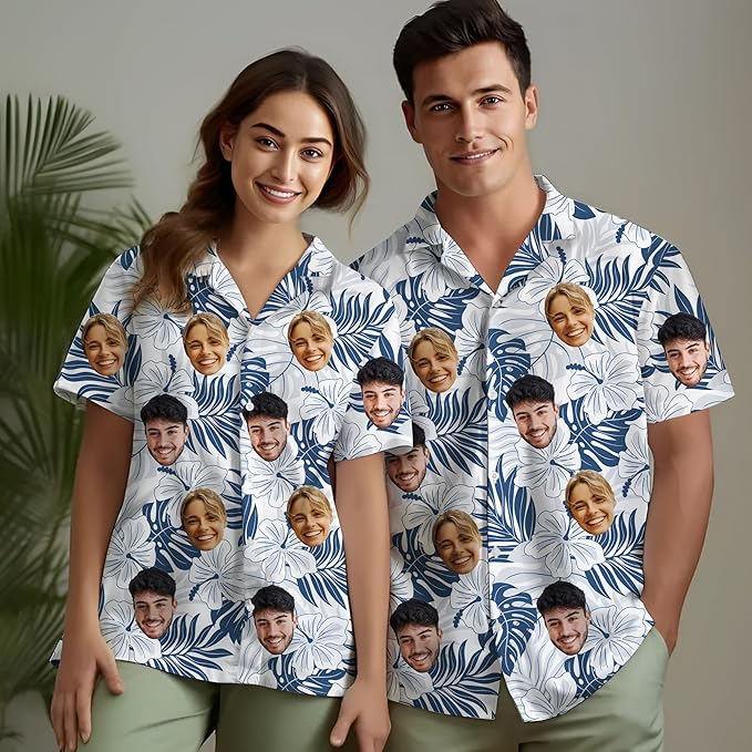 Custom Hawaiian Shirt with Face Photo Picture for Men Women Kids Youth Adult, Tropical Personalized Hawaiian Shirts Gift