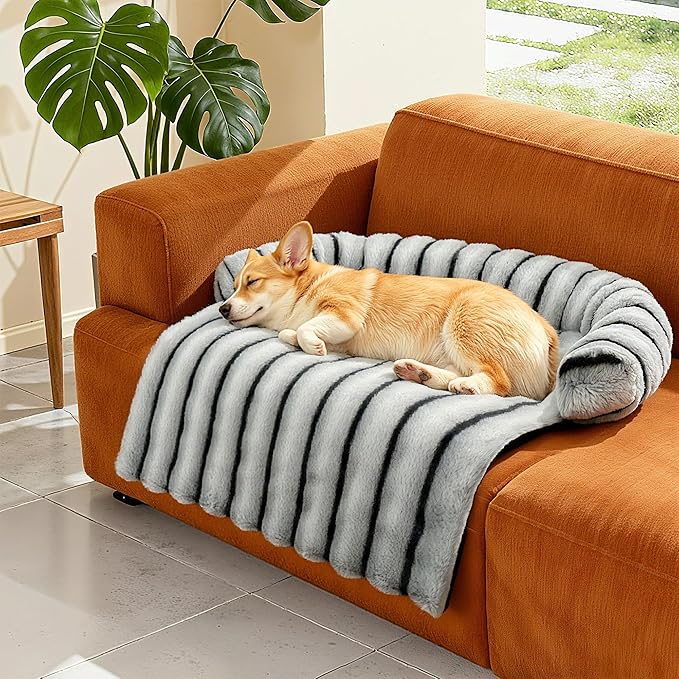 Large Dog Couch Bed, Fluffy Washable Couch Protector for Dogs with Removable Cover, Non-Slip Dog Sofa Bed, 35x31 Inch, Grey
