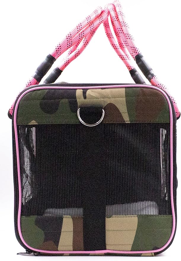 Buddy's Best Airline Approved Pet Carrier – Army Camo & Pink Heavy Duty, Fits Under Seat, TSA Compliant, Ventilated Mesh Design w/Waterproof Base & Reflective Safety Strips