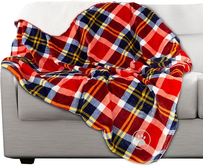 Waterproof Pet Blanket - 50x60 Reversible Plaid Throw Protects Couch, Car, Bed from Spills, Stains, or Fur - Dog and Cat Blankets by Petmaker (Red)