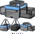 Top and 2 Sides Expandable Pet Carrier 17x11x9.5, TSA Airline Approved Small Dog Carriers for Small Dogs, Soft-Sided Cat Carrier with Self-Locking Zippers for Kitten,Rabbit, Puppy, Guinea Pig Blue