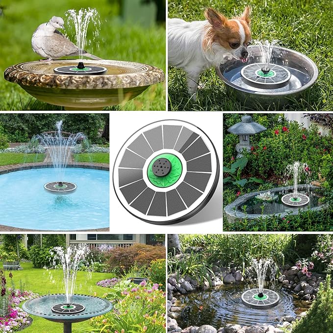 Yzert Solar Fountain for Bird Bath Glass - No Battery, 3.5W Solar Bird Bath Fountains Green Flower with 4 Fixed Rods & 7 Nozzles, Solar Powered Water Fountain for Outdoor, Pond, Pool, Garden