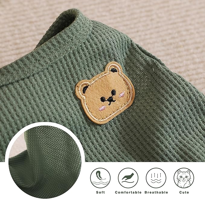 Waffle Knit Cat & Dog T Shirt for Small Dogs, Stretchable Puppy Shirt for Sphynx Cats & Small Breeds, Pet Clothes | Breathable Summer/Winter Apparel for Newborn(Green XLarge)