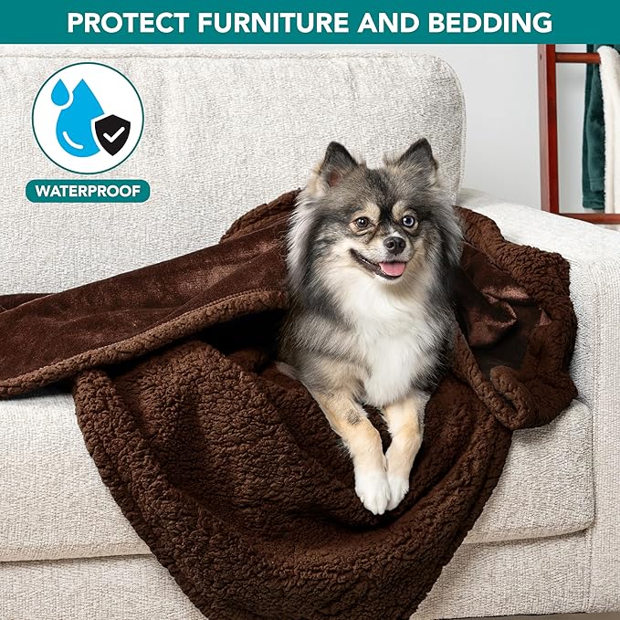 PetAmi Waterproof Dog Blanket for Small Medium Dog Puppy Cat Throw for Couch Cover Leakproof Protection, Sherpa Fleece, Reversible Soft Washable 29x40 Brown Brown