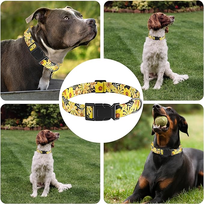 Dog Collar for Boys & Girls, Adjustable Soft Floral Pattern Pet Collar with Safety Buckle for Small to Large Dogs (Yellow, XL)