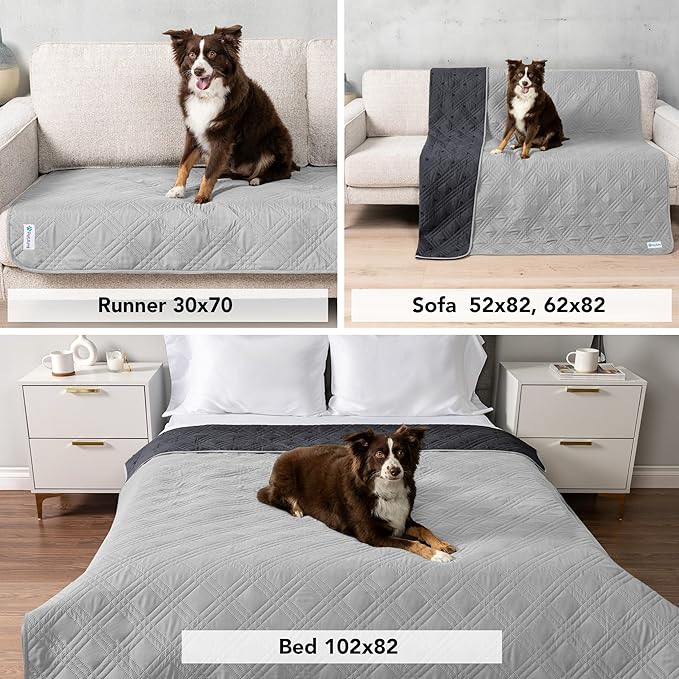 PetAmi Waterproof Bed Cover for Dogs, Pet Blanket Couch Cover, Reversible Furniture Cover Sofa Protector for Pet Cat Bed, Washable Dog Blanket for Seat, 52x82 Light Gray