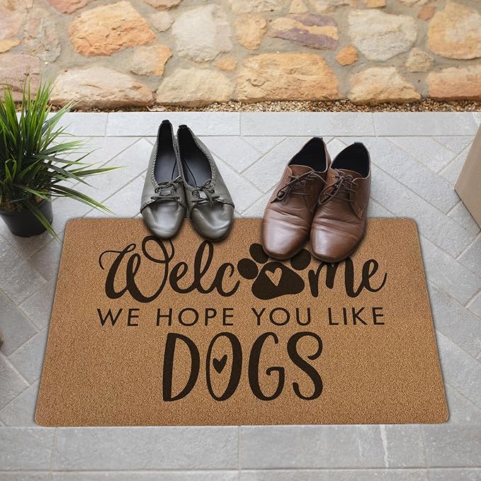 Funny Dog Welcome Door Mats, We Hope You Like Dogs Door Mat for Home Outside Entryway, Outdoor Pet Lover Owner Gift, Artificial Coir Doormat Rugs for Patio Kitchen Decor, 17x30 Inch
