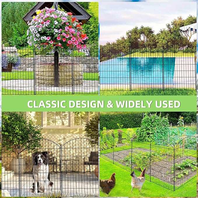 Decorative Garden Fence 40in (H) x 30in (W), 10 Pack No Dig Fence Animal Barrier for Dog with Lock, Arched Flower Bed Edging, Wire Border Panel Fencing for Yard Patio Outdoor Decor