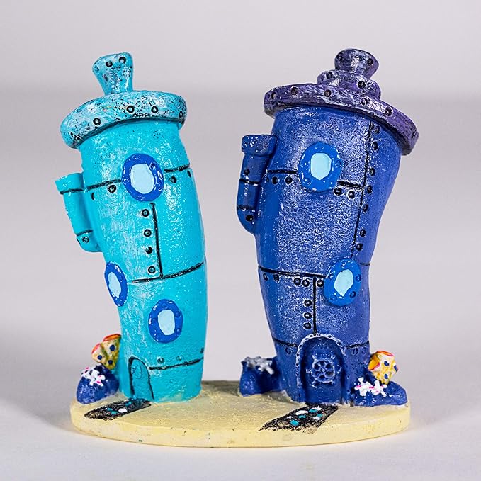 Penn-Plax Spongebob Bikini Bottom Homes - Aquarium Decor - Durable Resin Aquarium Ornament for Betta Bowls, Small Fish Tanks, or Nautical Displays - Safe for Freshwater & Saltwater - Blue, 3-Inch