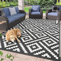 GENIMO Outdoor Rugs 8x10 Waterproof, Reversible Mats, Area Plastic Straw Rug, Outside Carpet, Geometric Rv Mat for Patio Camping Picnic Backyard Deck Balcony Porch Beach Trailer (Black & White)