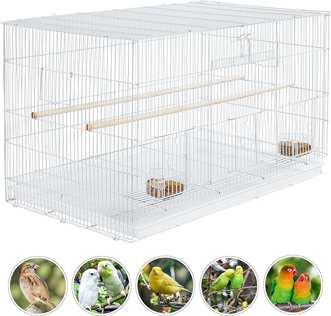 Yaheetech 30‘’ Flight Bird Cage Stackable Design for Small and Medium Birds with Slide Out Tray and Bottom Grate Budgies Cockatiels Lovebirds Canaries Parakeet Cage, White