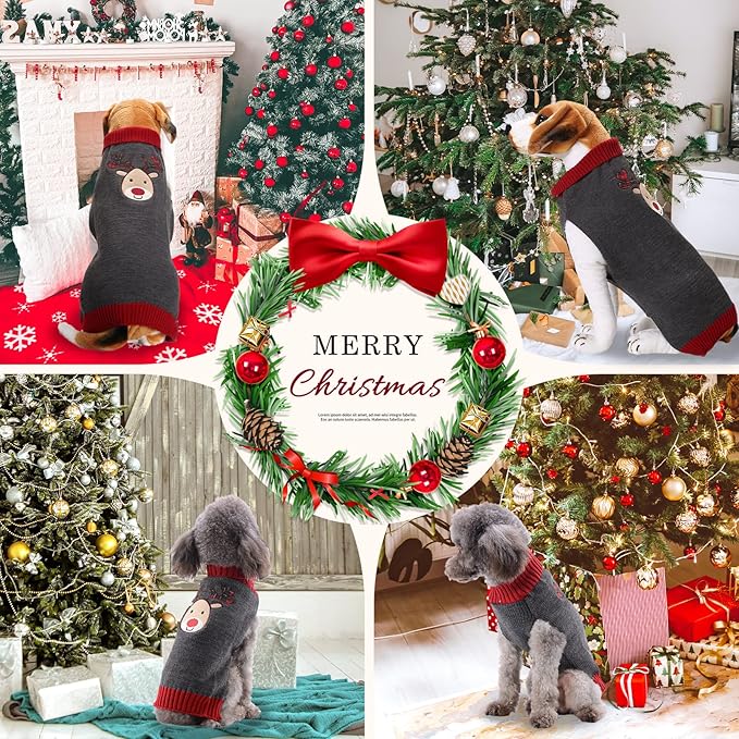 Dog Christmas Sweater Xmas Pet Clothes Cute Gray Reindeer Holiday Puppy Cat Costume New Year Gifts for Small Medium Large Dogs Jumpers (XXL, Gray Reindeer)