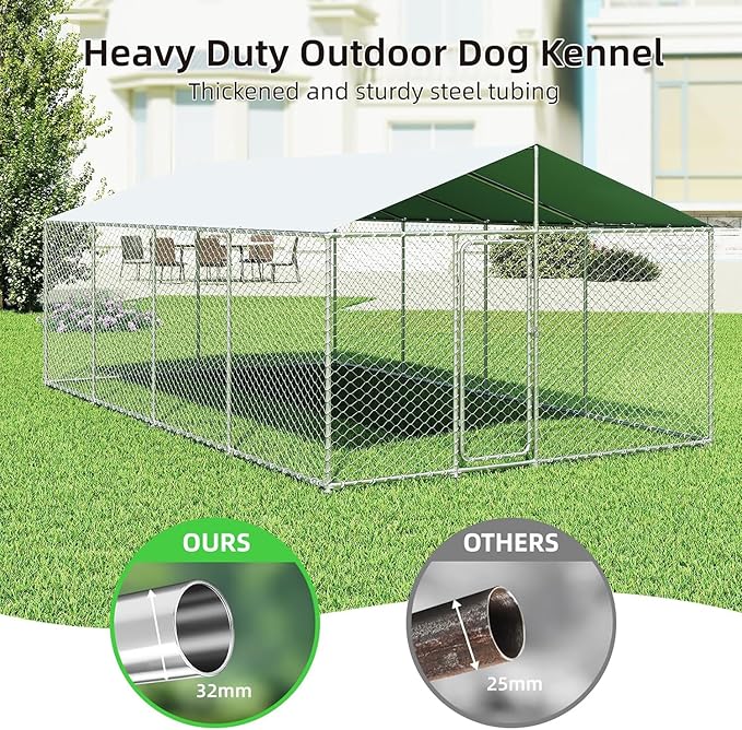 20'x10' Large Outdoor Dog Kennel, Heavy Duty Dog Enclosure with Roof, Weather Resistant Cover and Security Lock (240"x120")