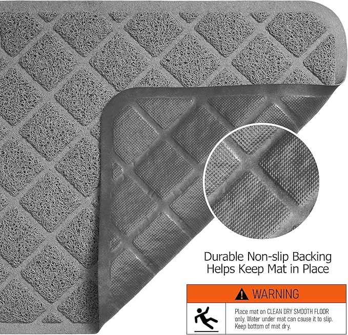 PVC Cat Litter Mat 24x15 Inch Grey, Non-slip, Less Waste Cat Litter Box Mat, Soft on Kitty’s Paws, Urine Waterproof