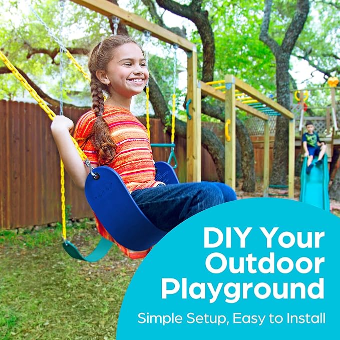 Jungle Gym Kingdom Swing for Outdoor Swing Set - Pack of 1 Swing Seat Replacement Kit with Heavy Duty Chains - Backyard Swingset Playground Accessories for Kids (Blue)
