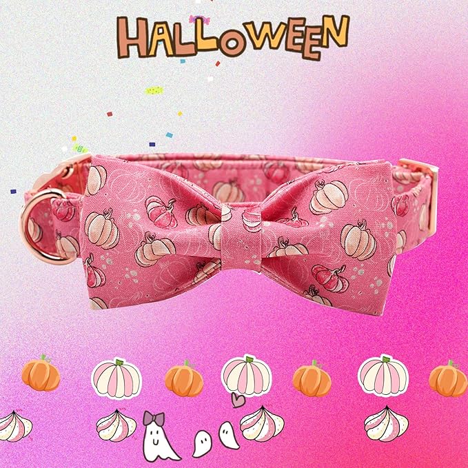 Elegant Little Tail Dog Collar with Bow, Adjustable Halloween Pumpkin Bowtie Collar for Small to Large Dogs