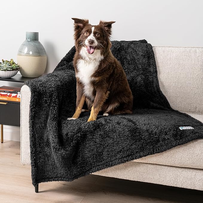 PetAmi Dog Blanket for Large Medium Dogs Black, Fluffy Soft Puppy Blanket, Sherpa Fleece Cat Blanket for Kitten Doggie, Calming Pet Blanket Throw for Bed Washable Sofa Couch Cover, Large 40x60