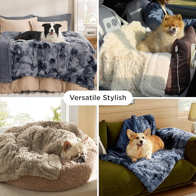 Bedsure Waterproof Dog Blankets for Medium Dogs Washable - Cat Blanket for Couch Protector Long Faux Fur, Calming Soft Reversible Throw Furniture Protection for Puppy Pet, 30"x40", Tie-dye Grey
