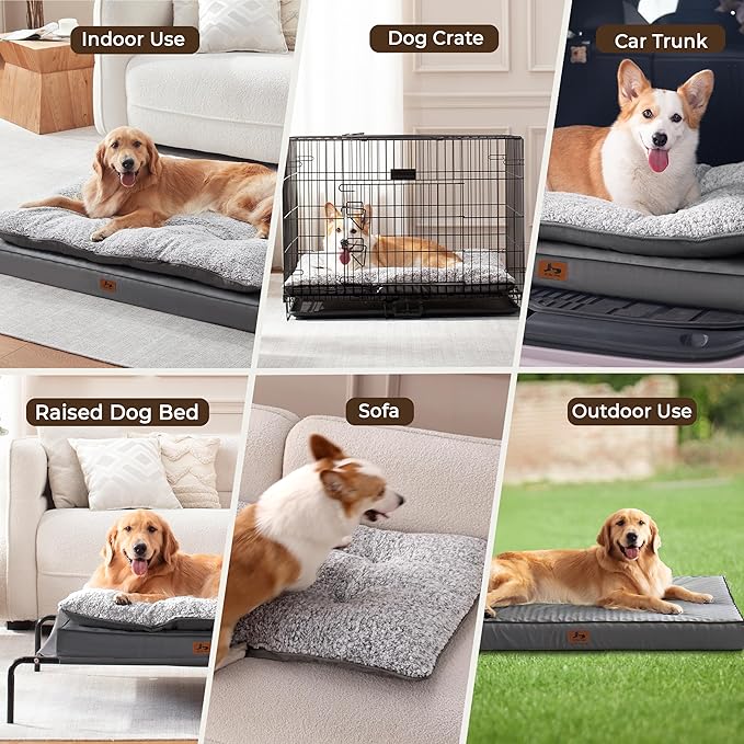2-Pack XL Waterproof Dog Bed Large Size Dogs, Plush Cushion & Orthopedic Egg-Crate Foam Mattress for Senior Dogs, Washable Dog Crate Bed with Removable Cover, Dark Grey