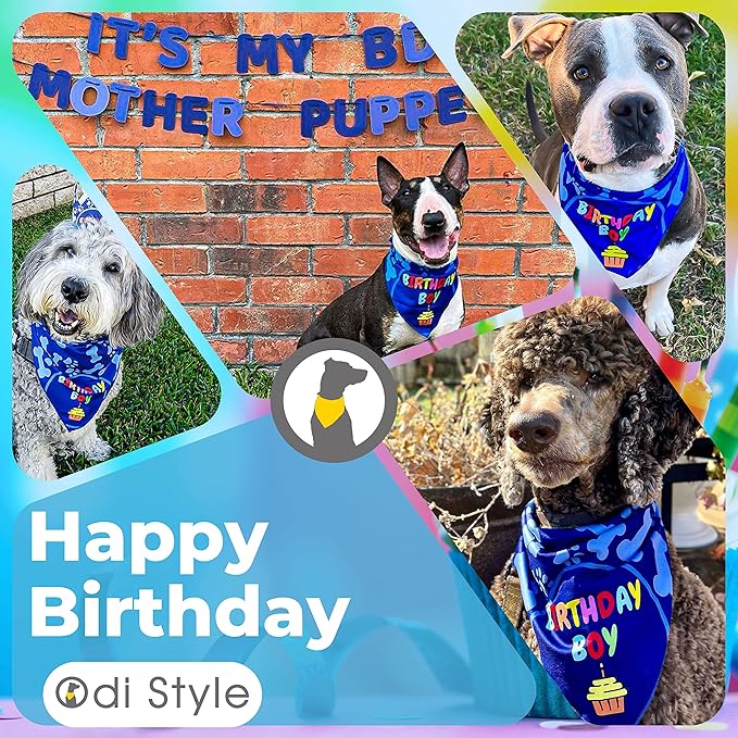 Dog Birthday Bandana - 2 Pack Boy Girl Bandanas for Dogs Puppy Birthday Party Decorations, Small