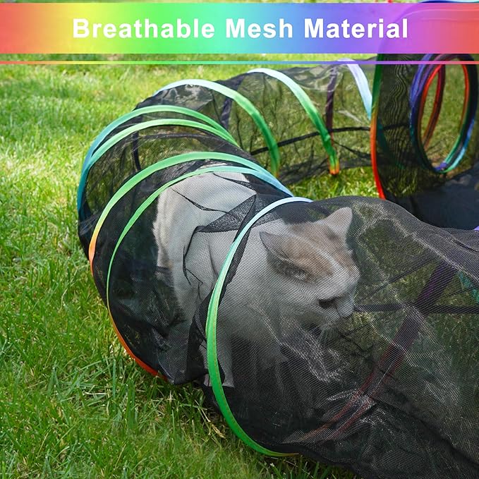 Foldable Cat Enclosure - Portable Outdoor Pet Tent with Tunnel, Breathable Mesh Playpen for Dogs, Small Rabbits, Includes Carry Bag（Color）