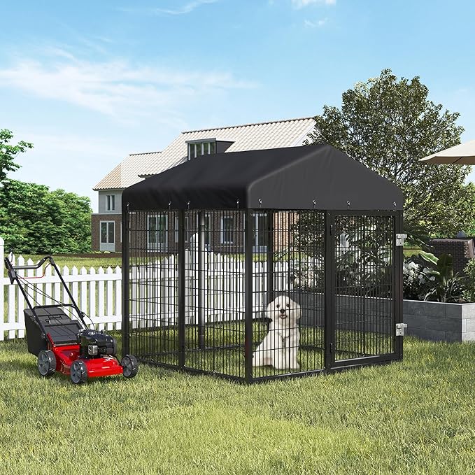 Large Outdoor Dog Enclosure,Heavy Duty Dog Cage with Roof,Galvanized Steel Dog Kennel Fence with Double Safety Locks(4.2'L x 4'W x 4.5'H)
