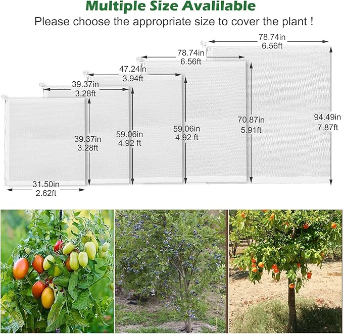 8 x 6.6ft Large Fruits Tree Netting, Garden Mesh Insect Tree Cover with Zipper Drawstring Bird Barrier Net Plant Bags Blueberry Bushes Protection Plant Cover for Prevent Animals Deer Squirrel Bug