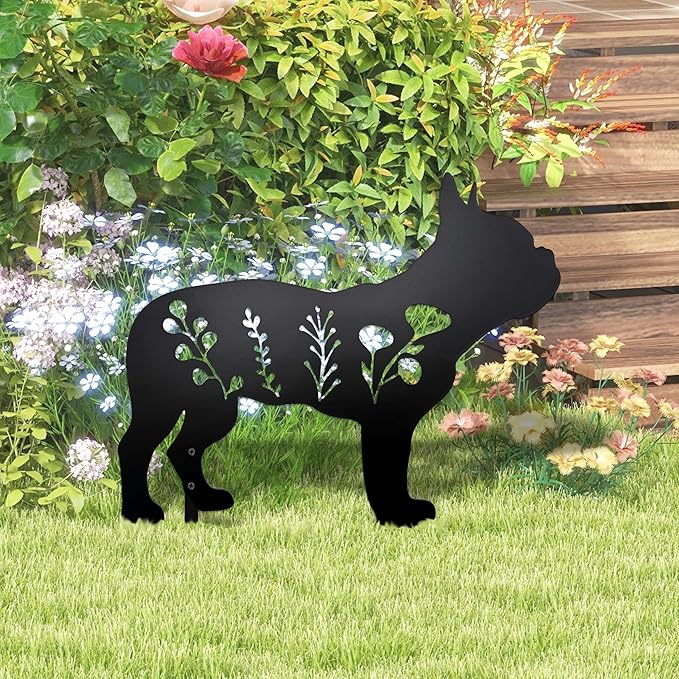 Dog Garden Stake - Unique Gift for Dog Lovers, Black Metal Outdoor Decor, Durable Yard Art Statue (French Bulldog)