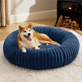 Bedsure ComfyFleece™ Donut Large Dog Bed - Washable Faux Fur, Corduroy Fleece & Anti Slip Bottom, Round Pet Beds with Removable Cover, Night Blue, 36x36x8 inches