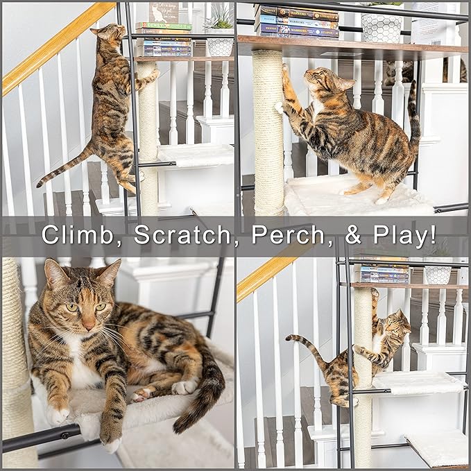 PetFusion VersiCLimb Cat Climber | Multi-Purpose Pet Furniture w/Tall Scratching Post & Hammock | Multi-Level Cat Scratcher Great for Pet Storage or Displaying Pictures & Books