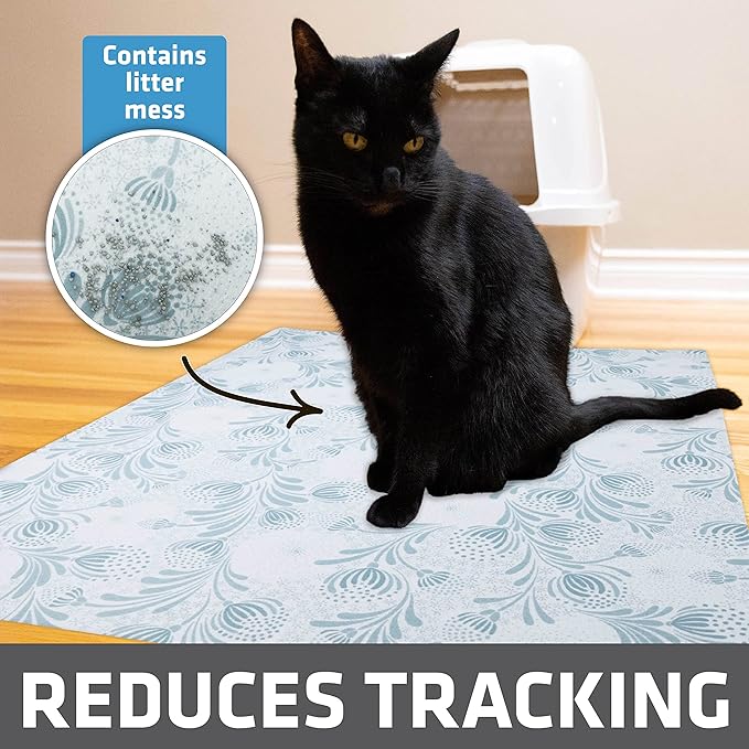 Drymate Cat Litter Box Mat, Litter Trapping Mat, Waterproof, Urine-Proof, Absorbent, Machine Washable, Soft on Paws, Contains Mess, Protects Floors, Kitten Supplies, Light Blue, 29x36 XL