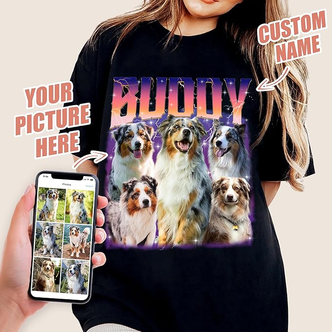 Mit & Mia Custom Your Own Bootleg Rap Shirts for Boyfriend Girlfriend Face Shirt with Photo Gift for Him Her Pet Lovers