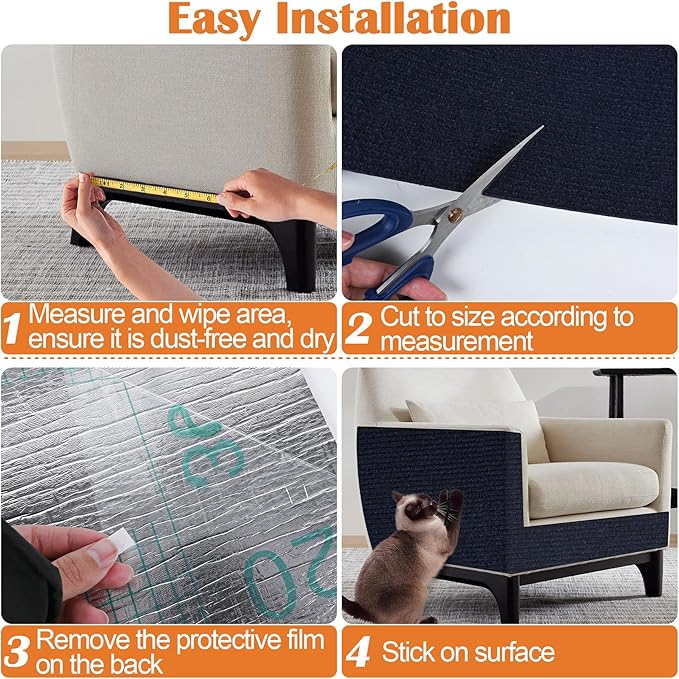 Cat Scratch Furniture Protector - 158" x 17" Trimmable Self-Adhesive Cats Claws Scratch Pads, DIY Cat Climbing Couch Protector for Scratch Post Cat Tree Replacement Indoor (Dark Blue)