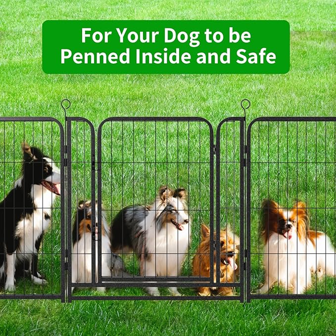Dog Playpen Outdoor Extra Wide 16 Piece Panels Heavy Duty Dog Fence 32" Height Anti-Rust with Doors Portable for RV Camping Yard, Total 42FT, 140 Sq.ft, Snowy Black
