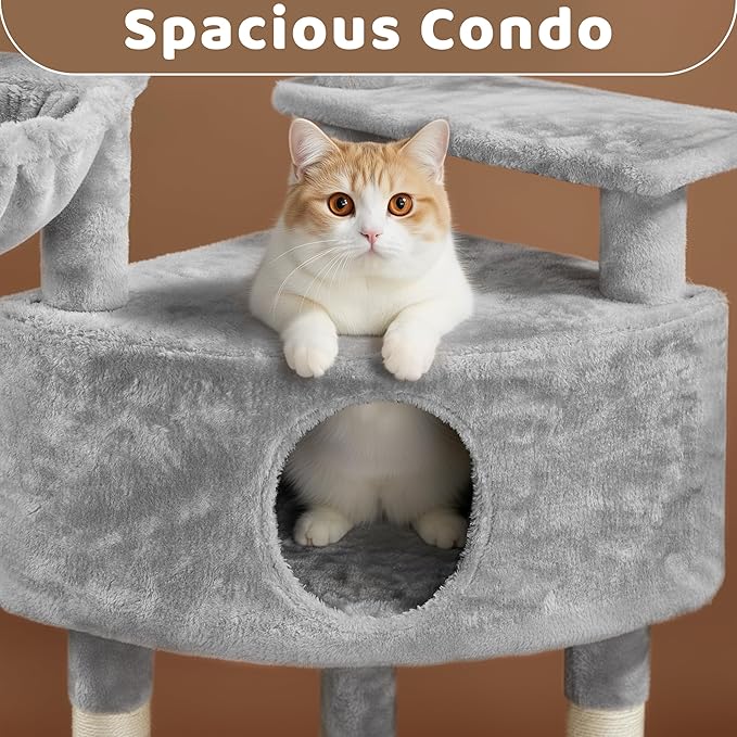 Yaheetech 46in Cat Tree Tower | Multi-Level Indoor Activity Center with Spacious Condos, Scratching Posts, Large Top Plush Perch | Sturdy, Easy to Assemble | for Kittens, Adult & Senior Cats