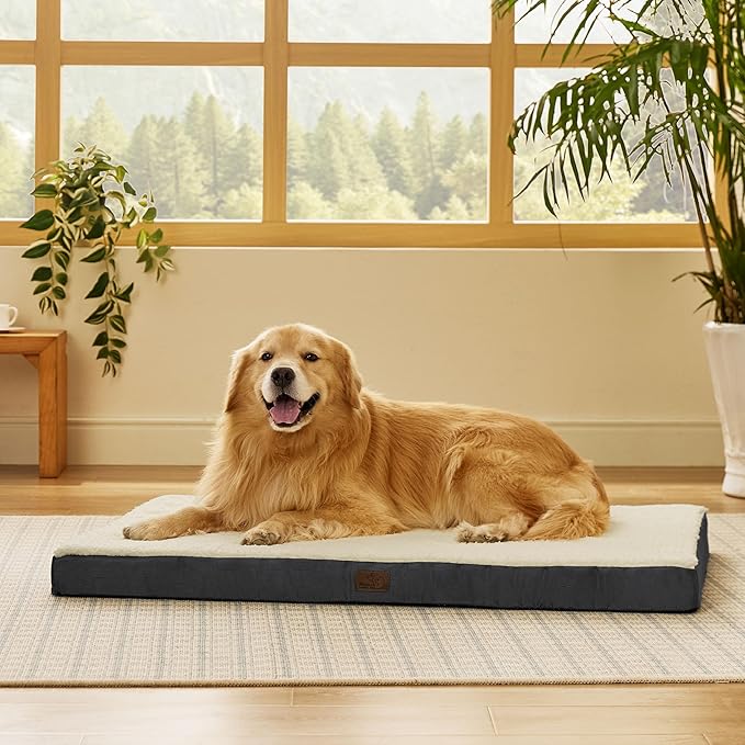 Bedsure XL Dog Beds Large Sized Dog -Comfy Flat Extra Large Pet Beds with Removable Washable Cover, Orthopedic Egg Crate Foam Mat, Suitable for Pet Up to 100 lbs