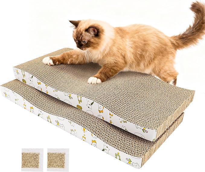 PatiencET Cat Scratch Pad 2 Pack, Waved Cardboard Cat Scratcher with Catnips, Scratching Board for Small Medium Size Cats, Kittens, Protects Furniture & Couch