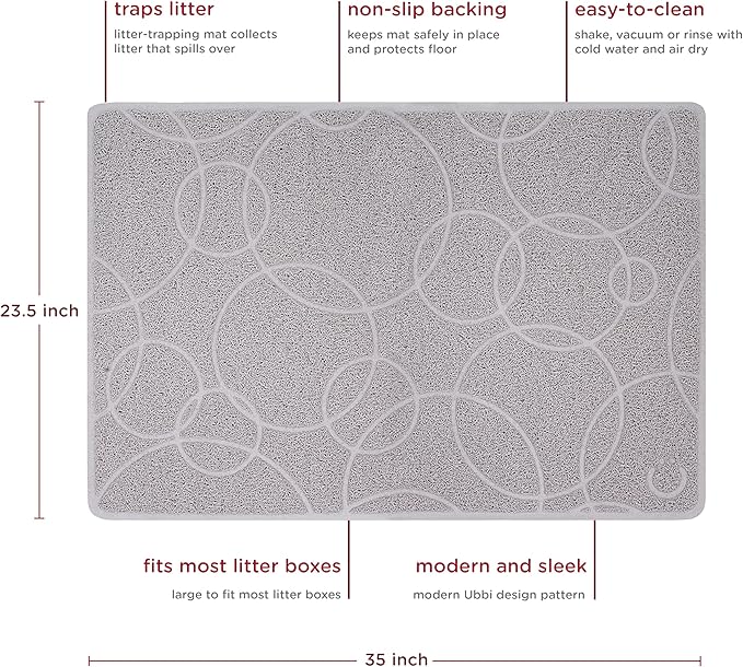 Ubbi Pet Cat Litter Mat, Non-Slip Litter Trapping Mat for Litter Box Area, Easy-Clean Floor Protection, Modern Design, Gray