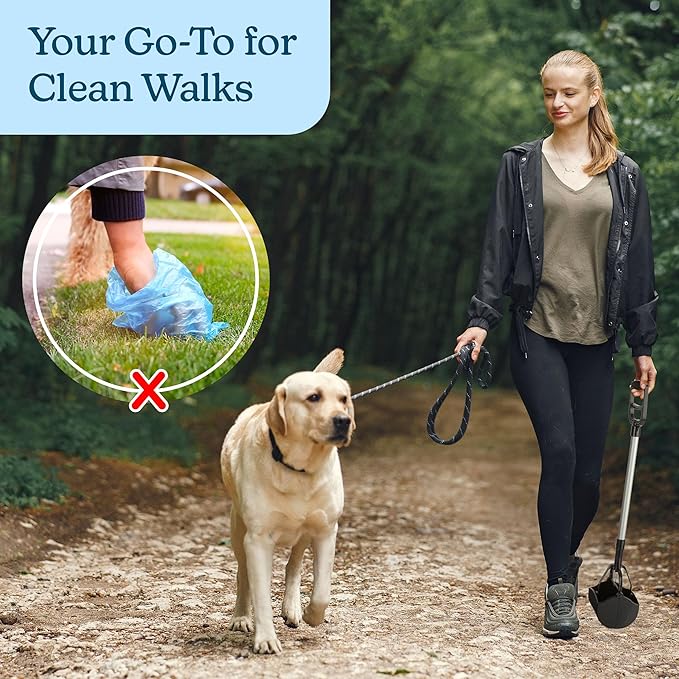 Long‑Handle Pet Pooper Scooper for Dogs & Cats - One‑Hand Gripper Waste Picker Outdoor & Indoor Poop Scoop with Serrated Jaws - Aluminum & Plastic Sanitary Pet Waste Cleanup Tool by PETMAKER (Black)