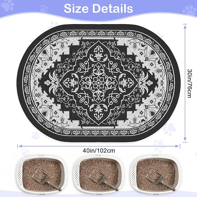 Bienbee Cat Litter Mat, 40" x 30" Jumbo Size Litter Box Mat Rug with Non-Slip Bottom, Urine and Water Proof, Easy to Clean Cat Supplies Essentials for Indoor Kitty Kitten Floor, Black XL